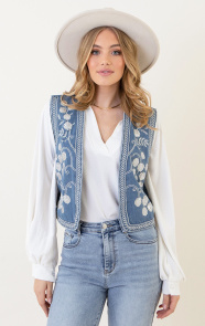 The Musthaves Flower Pailletten Gilet Denim