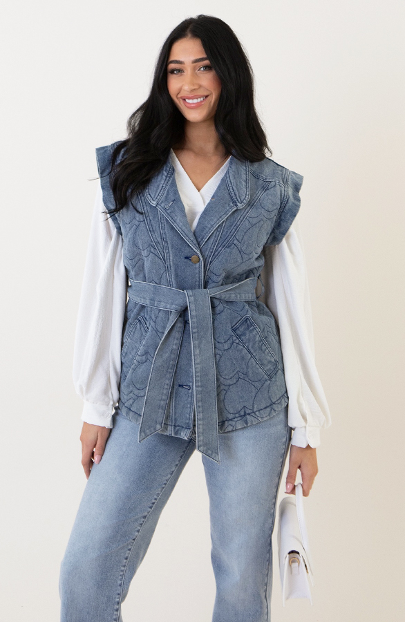 Heart Denim Gilet Met Schouderdetail