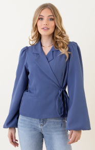 The Musthaves Wrap Blazer Puff Long Sleeve Jeans Blue