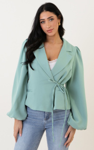 The Musthaves Wrap Blazer Puff Long Sleeve Mint