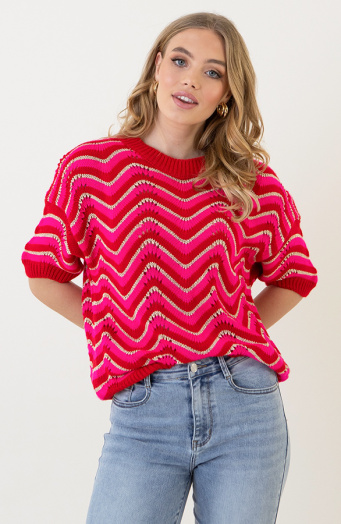 Zigzag Trui Fuchsia Lurex