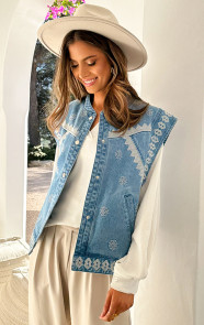 The Musthaves Embroidery Denim Gilet Schouderdetail