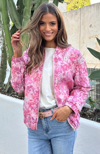 Jacquard Roses Bomber Jacket Roze