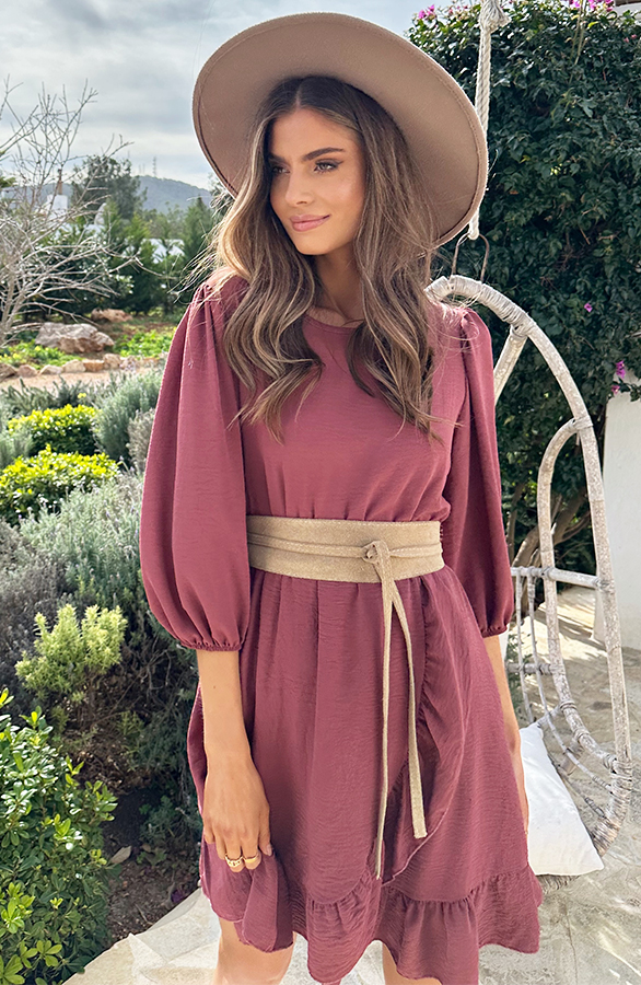 Pofmouwen Ruffle Jurk Dust Roze