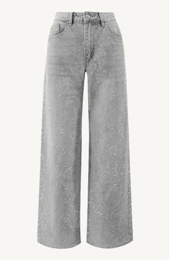 Strass Denim Jeans Wide Leg Grey