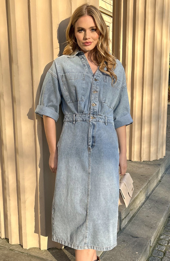 Denim Midi Split Dress Blue