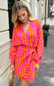 The Musthaves Cotton Wrap Jurk Stripe Oranje