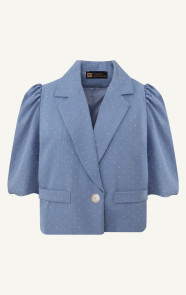 The Musthaves Cropped Pofmouwen Strass Blazer Jeans Blue