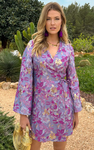 The Musthaves Jacquard Jurk Wijde Mouw Lila