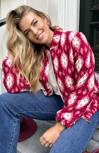 Bomber Jacket Classic Print Burgundy
