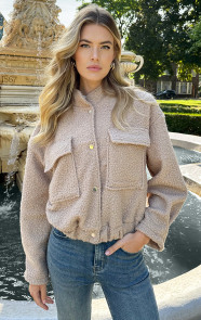 The Musthaves Bouclé Bomber Jacket Taupe