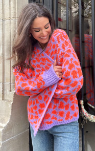 The Musthaves Oversized Knitted Leopard Vest Lila Oranje