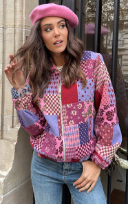 The Musthaves Patchwork Oversized Cotton Bomber Jacket Paars