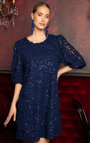 The Musthaves Exclusive Pofmouw Pailletten Jurk Marine