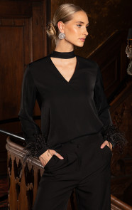 The Musthaves Luxe Feather Blouse Zwart