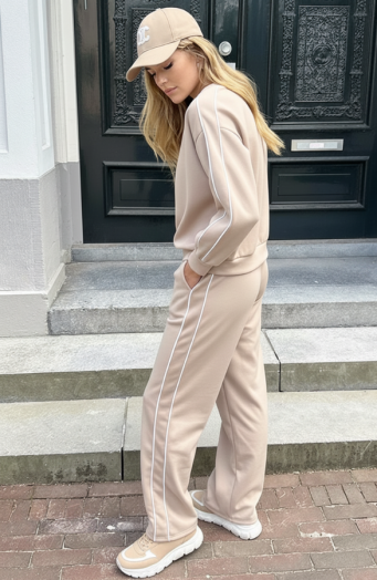 Oversized Trui Met Bies Beige