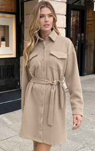 The Musthaves Studs Suede Button Dress Beige