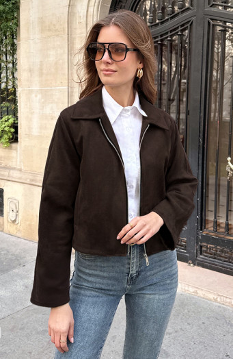 Suede Zip Jacket Choco