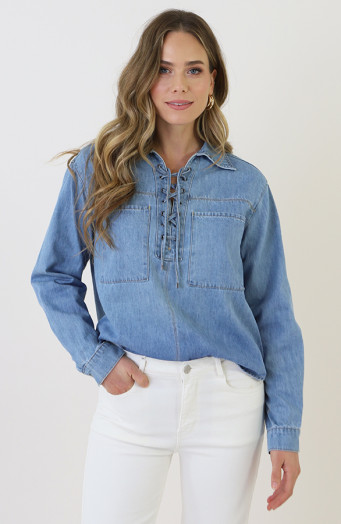 Lace-up-Cotton-Blouse-Blue-3