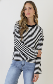 The Musthaves Oversized Strepen Top Katoen Black Off White