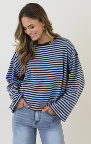 The Musthaves Oversized Strepen Top Katoen Choco Baby Blue
