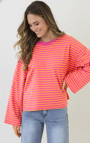 The Musthaves Oversized Strepen Top Katoen Fuchsia Orange