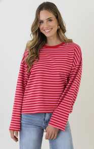 The Musthaves Oversized Strepen Top Katoen Fuchsia Roze