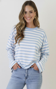 The Musthaves Oversized Strepen Top Viscose Baby Blue