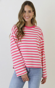 The Musthaves Oversized Strepen Top Viscose Fuchsia