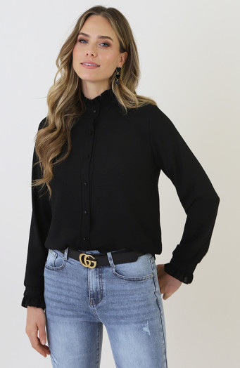 Ruffle High Neck Blouse Zwart