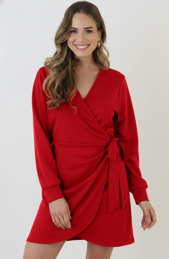 Scuba Long Sleeve Jurk Rood