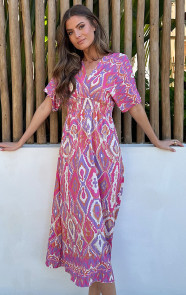 The Musthaves Maxi Dress Colorful Print Roze Lila