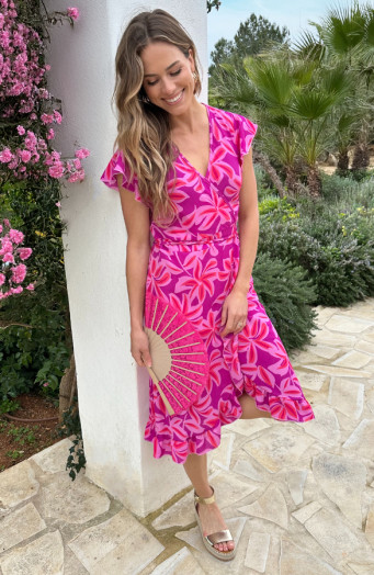 Midi Wikkel Jurk Pink Flower