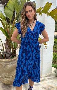 The Musthaves Midi Wikkel Jurk Zebra Kobalt