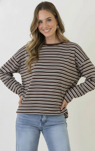 The Musthaves Oversized Strepen Top Katoen Double Choco