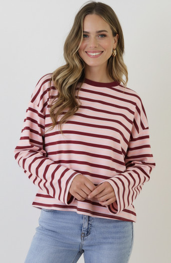 Oversized-Strepen-Top-Katoen-Tricolore-Burgundy-Roze-6-4