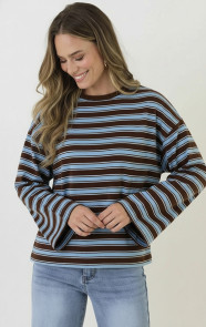 The Musthaves Oversized Strepen Top Katoen Tricolore Choco