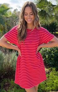 The Musthaves Pocket Tuniek Strepen Fuchsia Rood