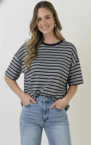 The Musthaves Strepen T-Shirt Katoen Double Black