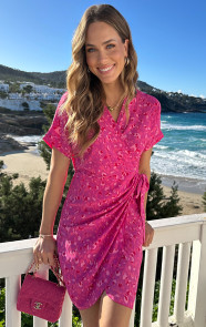 The Musthaves Wrap Jurk Print Fuchsia Pink