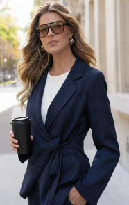 The Musthaves Classic Wrap Blazer Navy Stripes