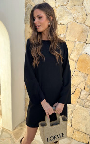 The Musthaves Longsleeve Jurk Open Rug Zwart