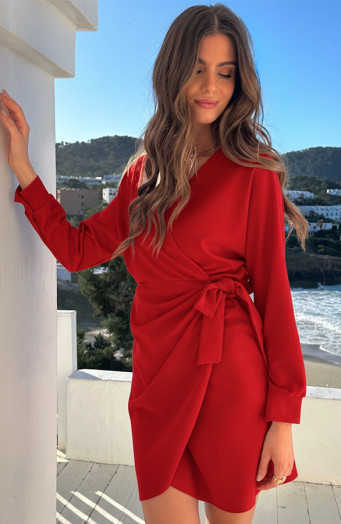 Scuba Long Sleeve Jurk Rood