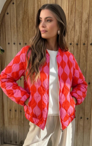 The Musthaves Bomber Jacket Classic Print Fuchsia Red