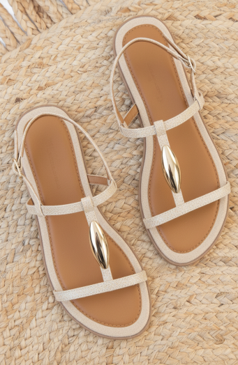 Luxury Flat T-Strap Sandals Beige