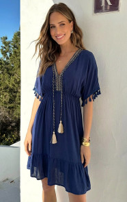 The Musthaves Oversized Jurk Gouden Detail Marine