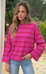 The Musthaves Oversized Strepen Top Katoen Fuchsia Rood