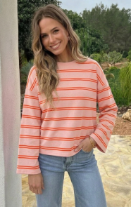 The Musthaves Oversized Strepen Top Katoen Roze Orange Neon