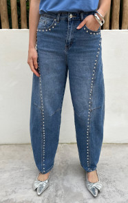 The Musthaves Studded Barrel Jeans Stretch
