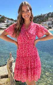 The Musthaves V-hals Ruffle Jurk Print Roze